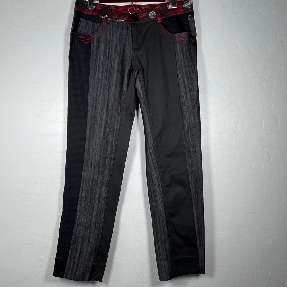 Desigual Patchwork Straight Leg Pants Multi Texture Red Stitching 40 96P2627